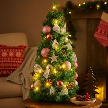 Lampadaire LED, arbre de Noël, boules étoiles, H 65 cm