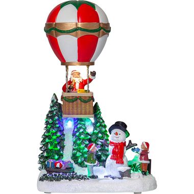 Décoration lumineuse LED, scène hivernale, bonhomme de neige, montgolfière, H 25 cm