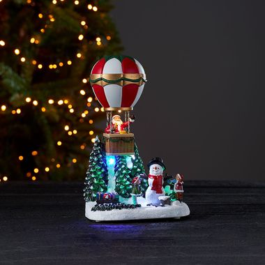 LED-verlichte decoratie, winters tafereel, sneeuwpop, luchtballon, H 25 cm