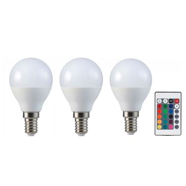 Lot de 3 ampoules LED RGB 4,8W E14, télécommande, 470Lm, DxH 4,75x8,8 cm