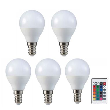 5er Set RGB LED 4,8W Leuchtmittel E14, Fernbedienung, 470Lm, DxH 4,75x8,8 cm