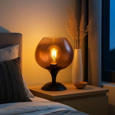 Lampada da tavolo, vetro rame, nero opaco, H 20,5 cm