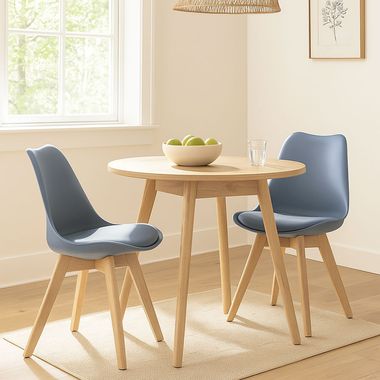 2er Set Stühle, Holz natur, grau, Sitzpolster, H 82 cm