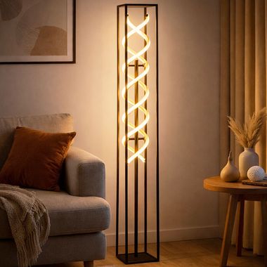 Lampa podłogowa LED, czarna, złota, ściemniacz dotykowy, wys. 135 cm