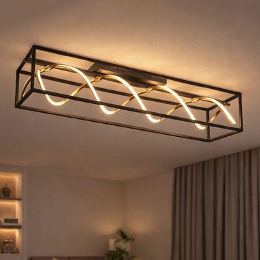 LED Deckenleuchte, schwarz, gold, dimmbar, Fernbedienung, L 90 cm