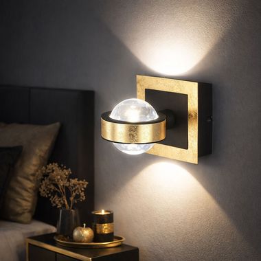 LED Wandleuchte, schwarz gold, Touchdimmer, CCT, H 16,5 cm