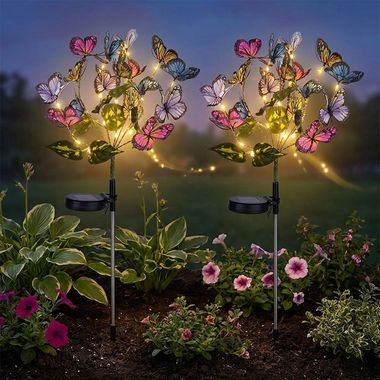 Lot de 2 lampes solaires à LED, H 70 cm, multicolore, capteur crépusculaire