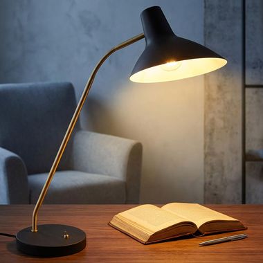 Tafellamp, zwart, goud, verstelbaar, H 54 cm