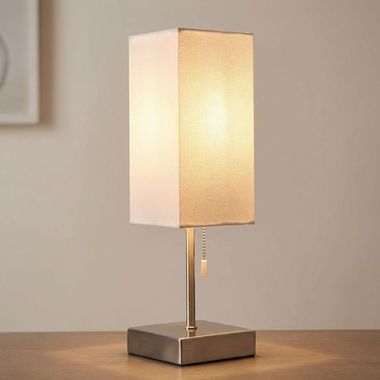 Lampa stołowa, metal, tkanina, funkcja ładowania, włącznik pociągany, wys. 35 cm