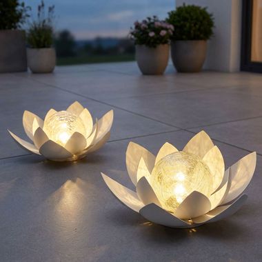Lot de 2 lampes solaires LED, fleur de lotus, D 27,6 cm