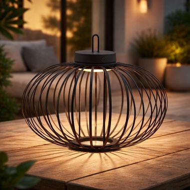 Lampe de table/suspension à LED rechargeable, noire, variateur tactile, D 46 cm