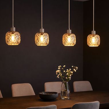 Lampe à suspendre, beige, verre, fumé, structure bombée, H 120 cm