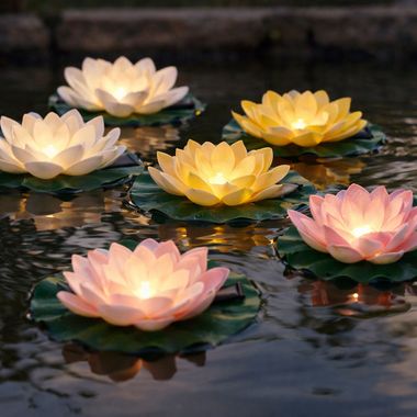 6x LED Nénuphar solaire, décoration d'étang de jardin, rose blanc jaune, D 18 cm