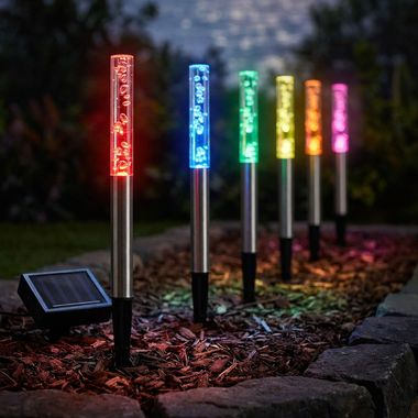 6x RGB LED solar steeklamp, luchtbellen, roestvrij staal, H 29,5 cm