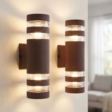 2er Set Wandleuchte, Glas, bronze, 2 flammig, H 22 cm