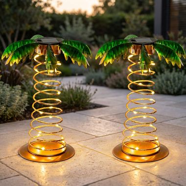 2x LED Lampe solaire, palmier, multicolore, H 31 cm