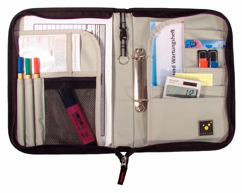 Tee-uu TRIP Organizer Fahrtenbuch-Mappe DIN A5 Hochformat Schwarz