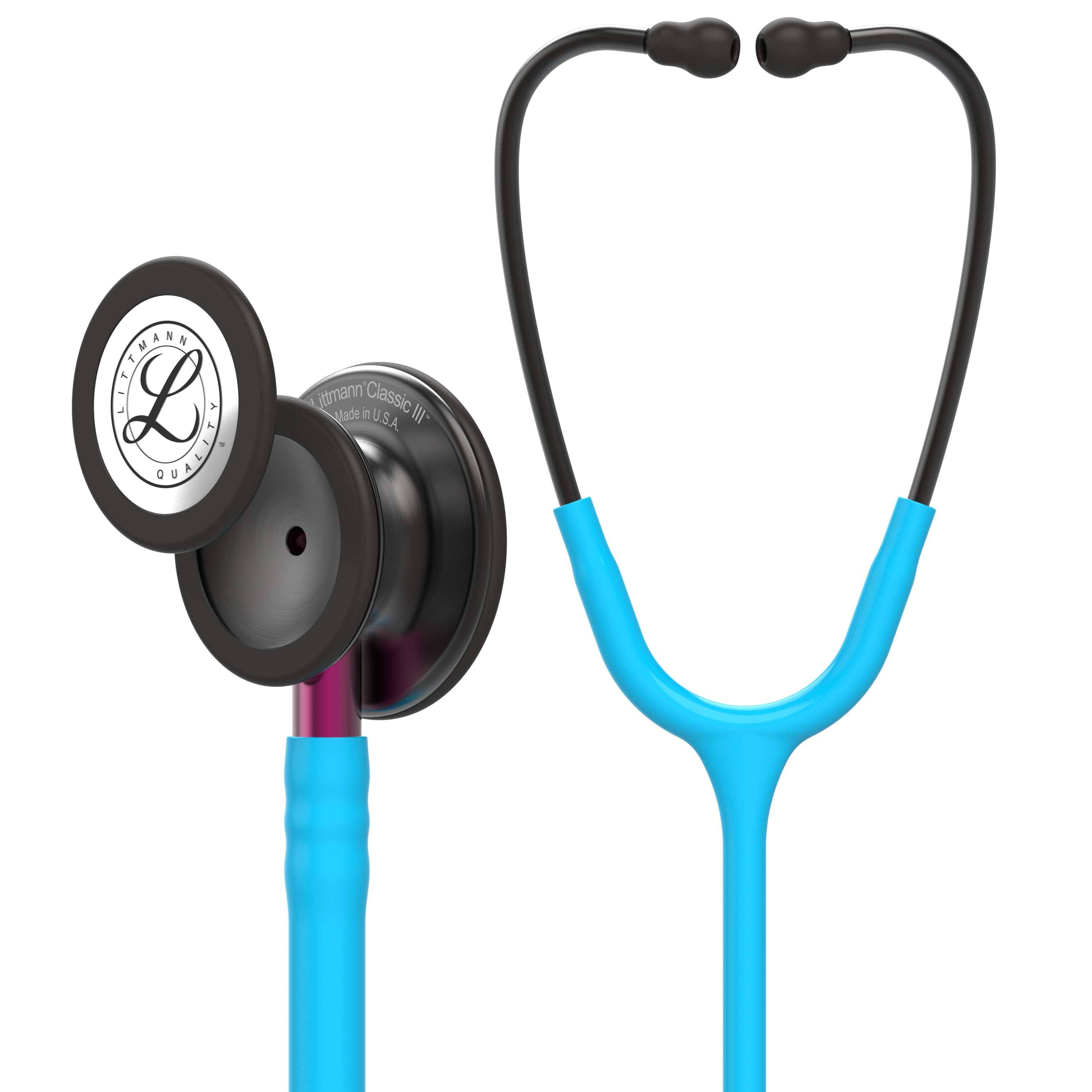 3M Littmann Classic III Smoke-Türkis (Pinker Schlauchanschluss) (Gravur möglich)