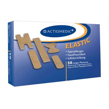 Actiomedic Elastic 50-teiliges Pflasterset mit Strips und Fingerverbänden