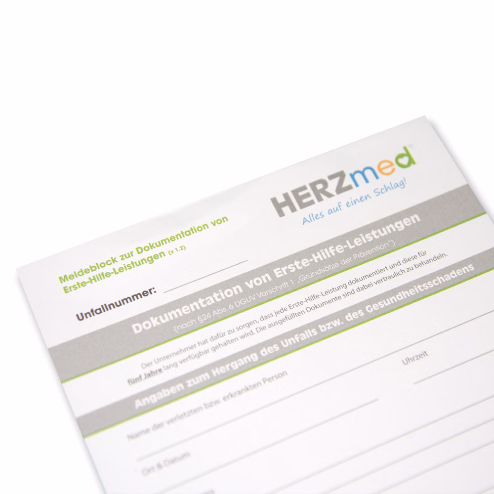 HERZmed DIN A5 Meldeblock zur Dokumentation von Erste-Hilfe-Leistungen