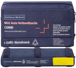 Mini 3in1 Verbandtasche mit Füllung nach DIN 13164, Warnweste und Warndreieck