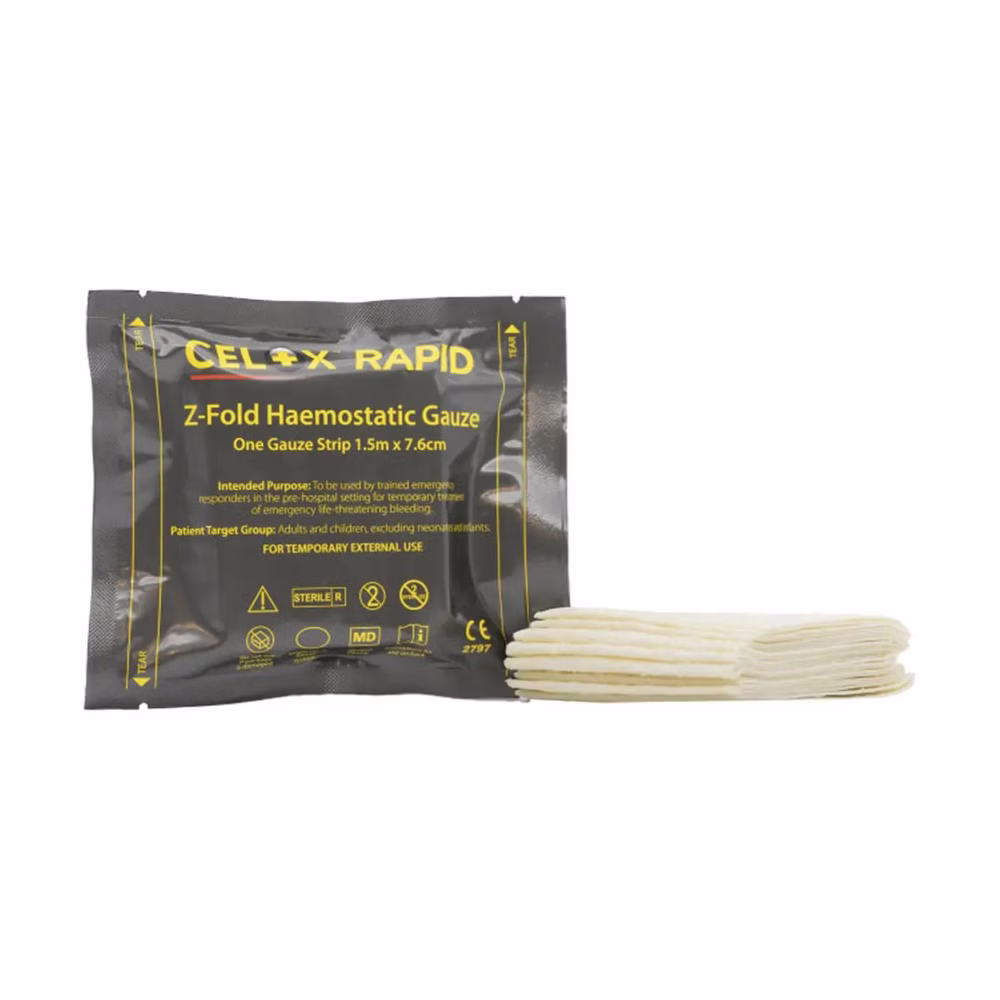 Celox Rapid Gauze Z-gefaltet 1,5 m x 7,6 cm