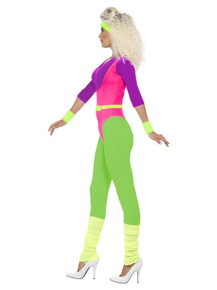 80er Jahre Neon Gymnastik-Jumpsuit Damen Aerobic-Anzug Kostüm Trash Bad ...