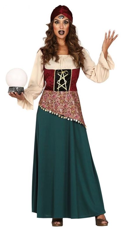 Zigeunerin Damen Kost m Gipsy Kleid Und Turban Wahrsagerin Zauberin 