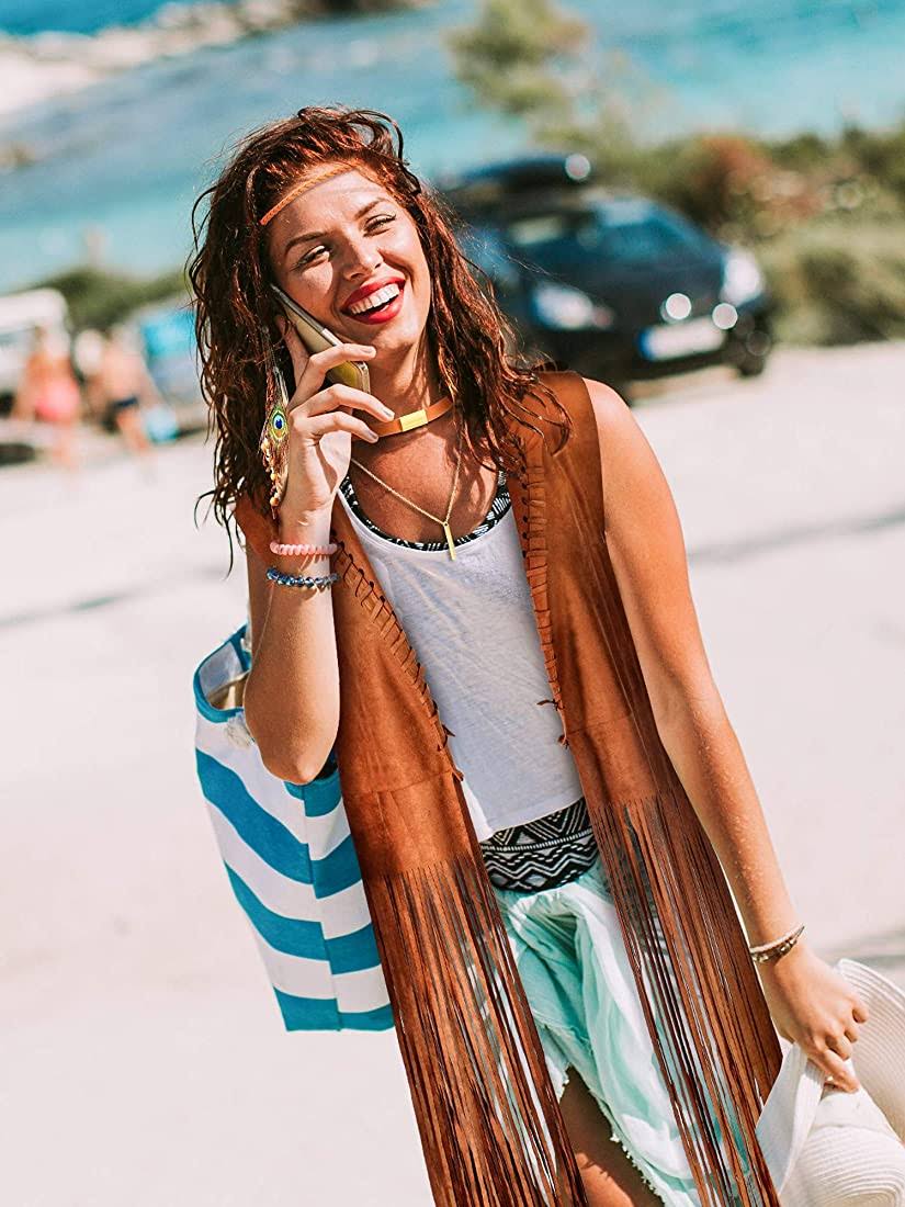 Trachtenweste Damen Fransen-Weste In Wildlederoptik M) – Boho