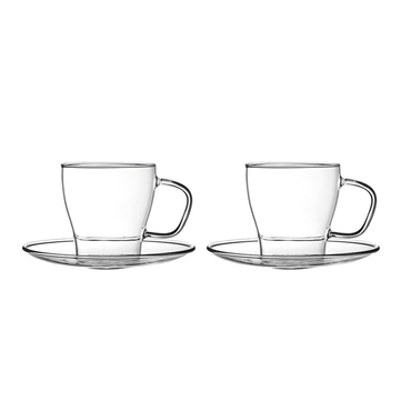 Schäfer 2er Glastasse set mit untenteiler 200ml, Serie Nisa