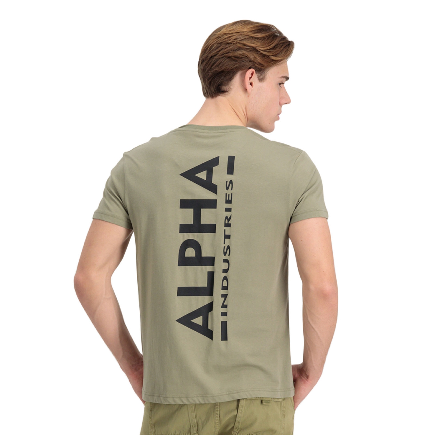 Alpha Industries Mens Backprint T 100% cotton vertical spine