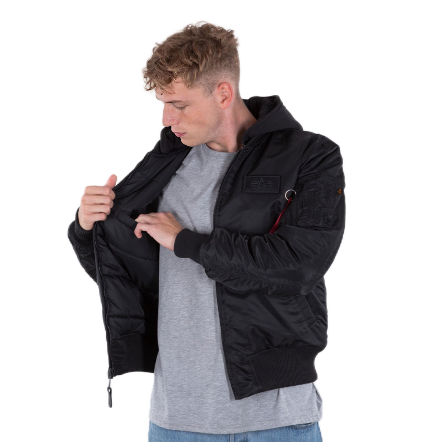 Ma Alpha Industries Mens Jackets MA1 ZH Flight Jacket Back Print Hood