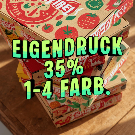     100x Pizzakartons braun/weiß – 1–4-farb. Druck, ≤35% Fläche