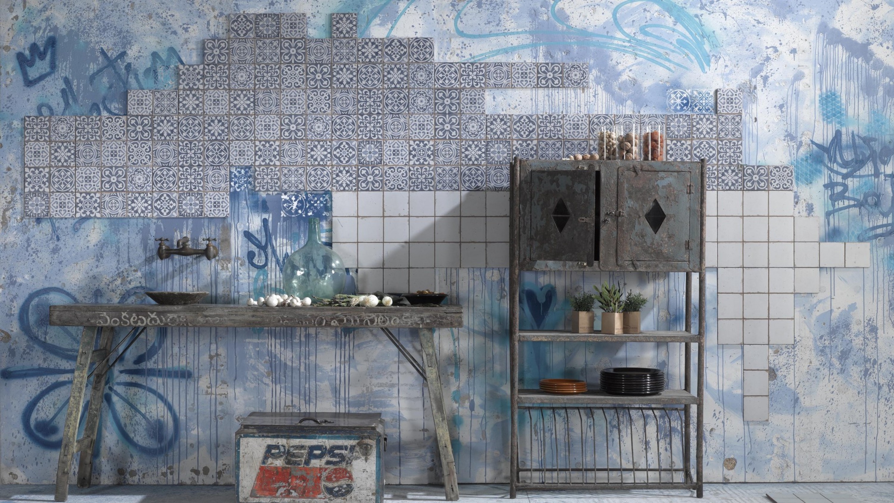 Fliese weiß Vintage Bodenfliese Retro 33x33cm Wandfliese Steinzeug FS