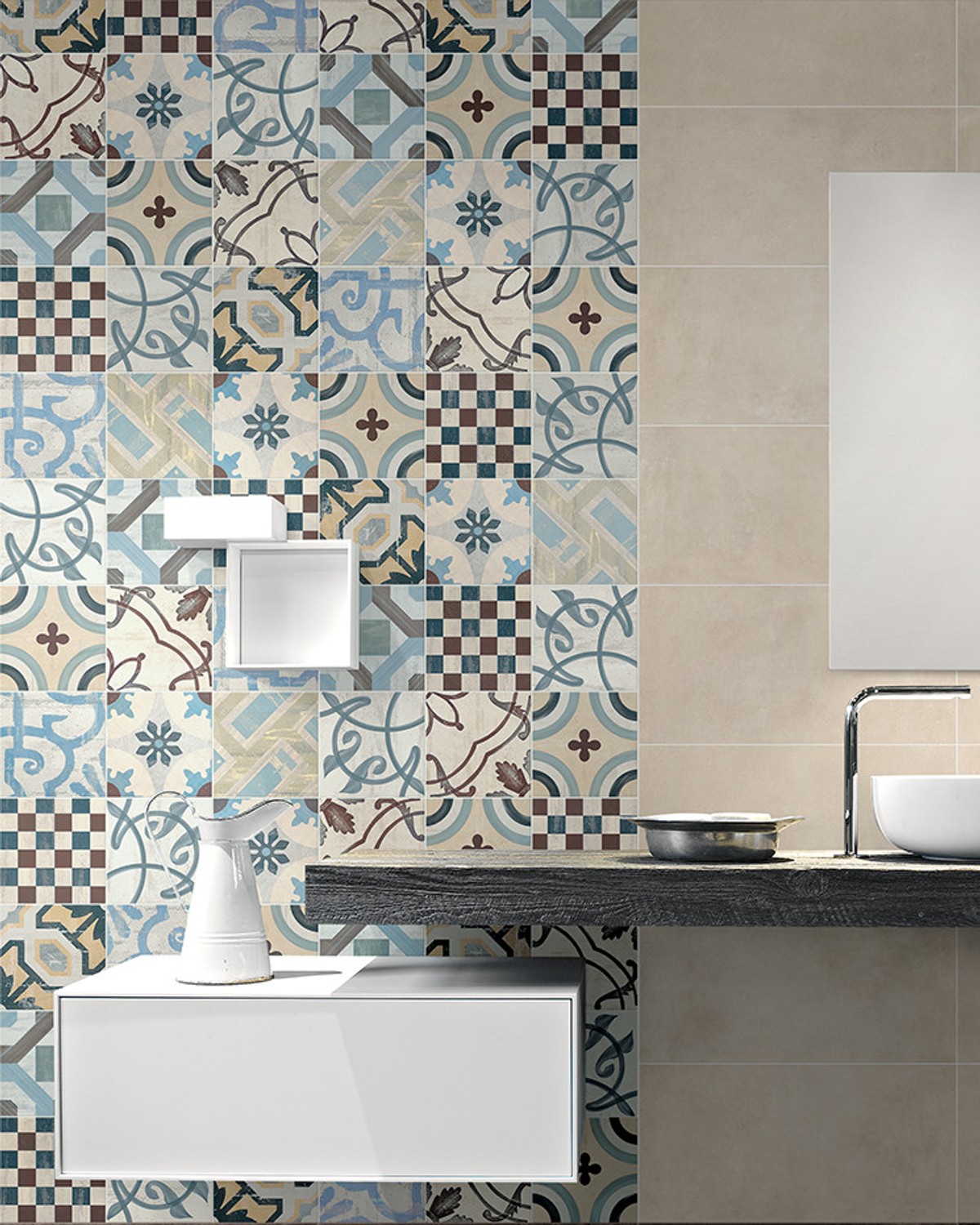 Bodenfliese Wandfliese Retro Fliese Cementina Color Mix 20x20 cm