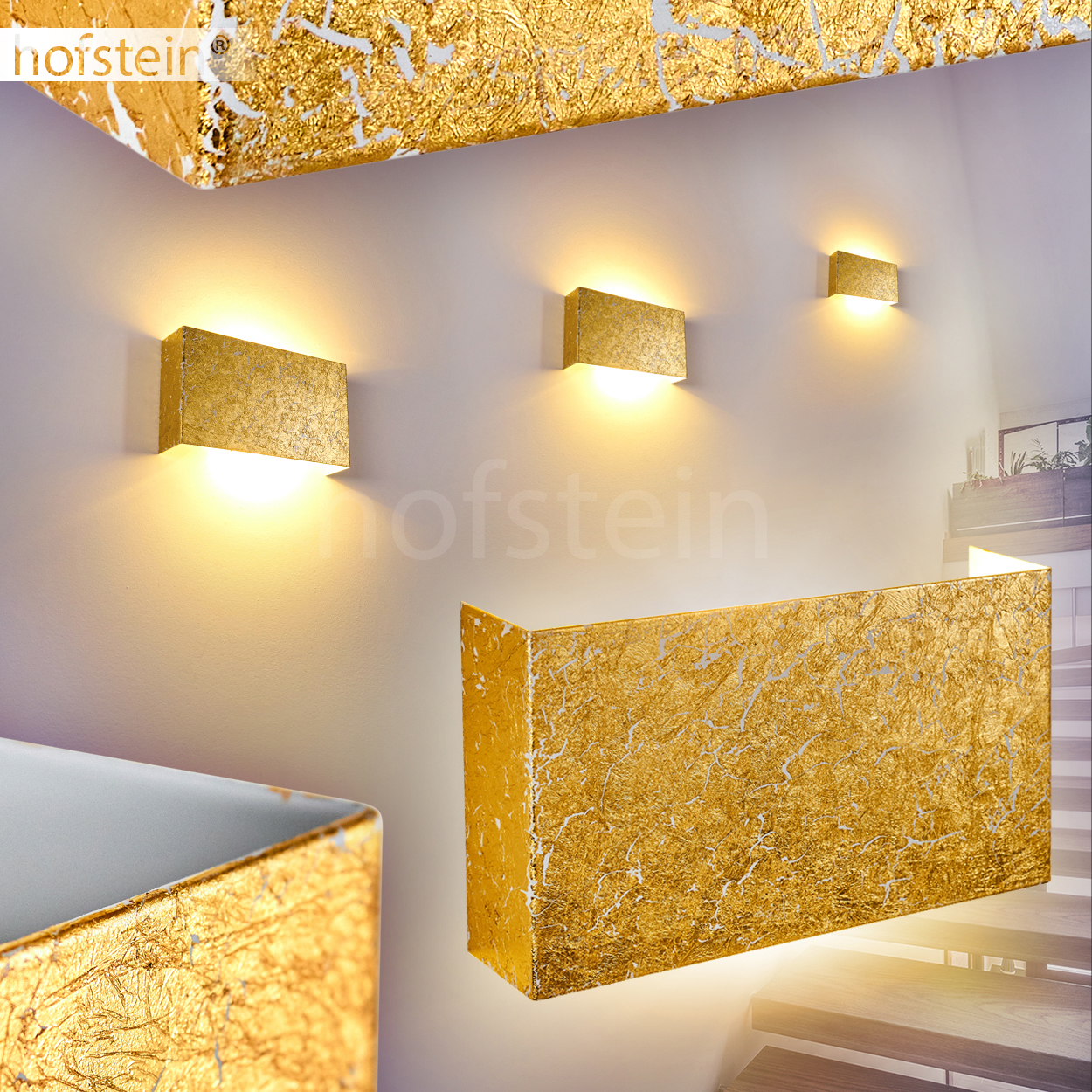 goldfarbene Wand Leuchte Lampe Strahler mit Schalter Flur Diele Treppen