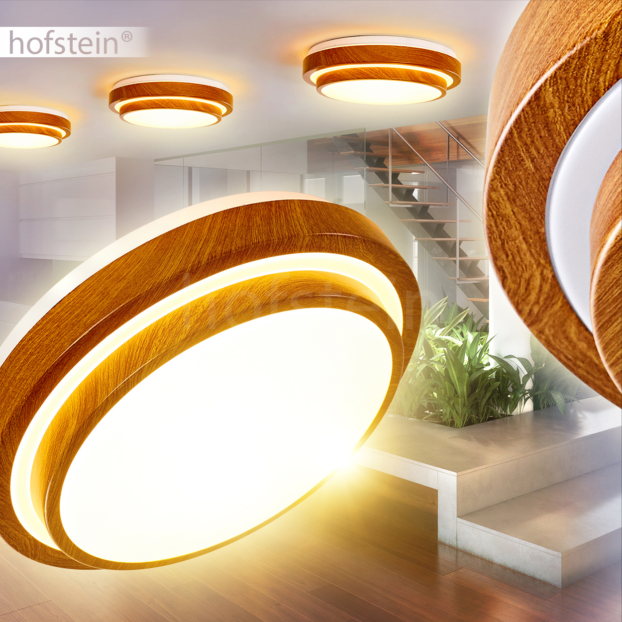Holzoptik Design LED Decken Leuchten Bad Lampe Wohn Schlaf Bade Raum