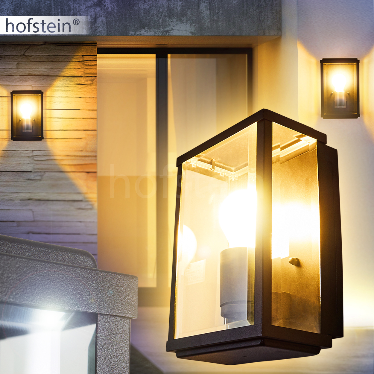schwarze 2er Set Garten Hof Terrassen Leuchten Down Aussen Wand Lampen klassisch