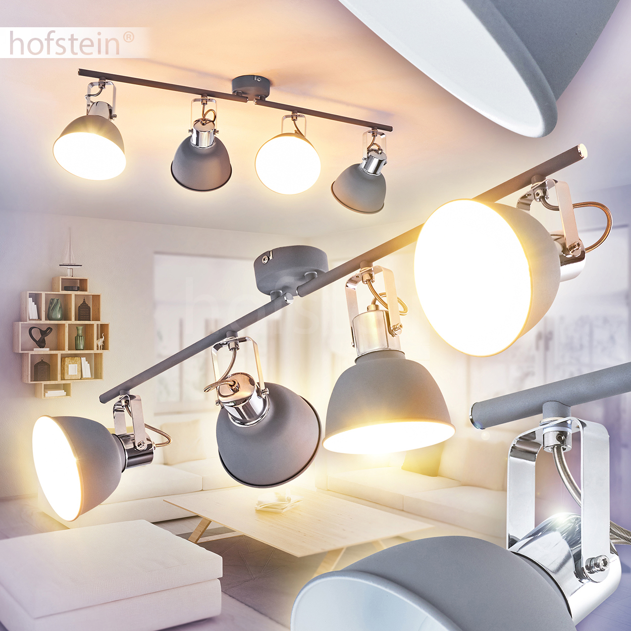 Retro Flur Leuchte silbergrau Decken Lampe Wohn Schlaf Raum Strahler verstellbar