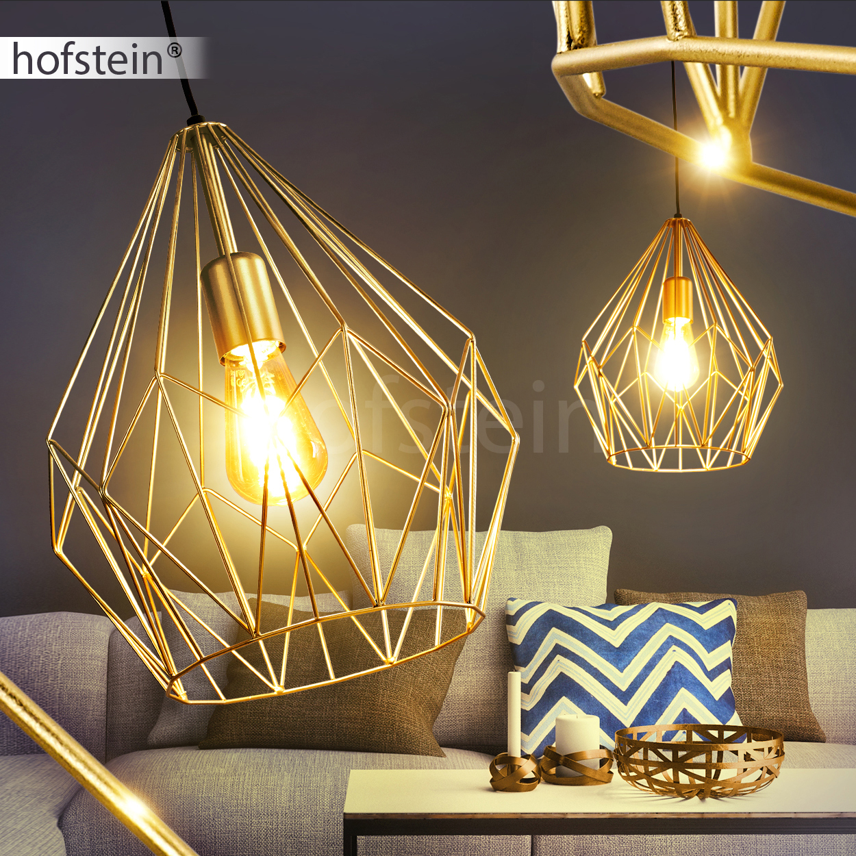 goldfarbene Hänge Lampen Wohn Schlaf Ess Zimmer Retro Design Pendel