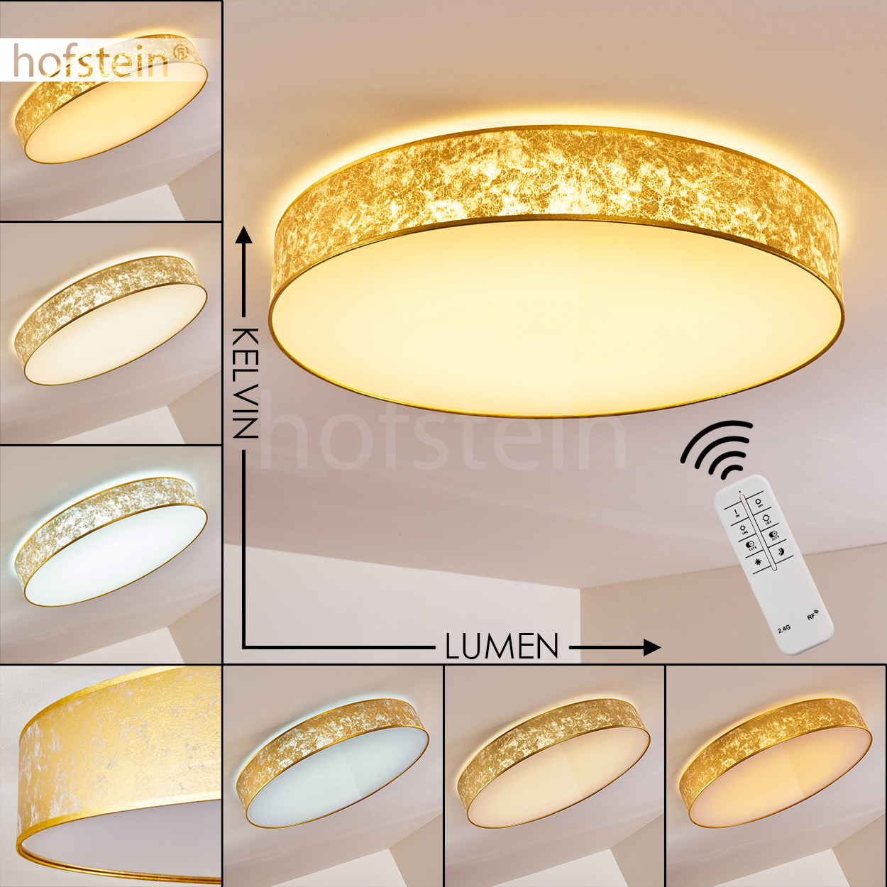 LED dimmbar Decken Leuchten Fernbedienung Wohn Schlaf Zimmer Lampen goldfarben