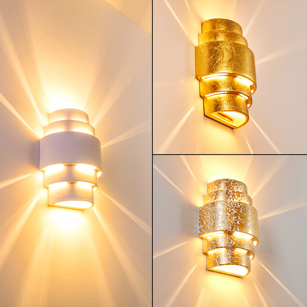 Up Down Wand Leuchten Keramik goldfarben Wohn Schlaf Raum Lampen Flur Diele Büro