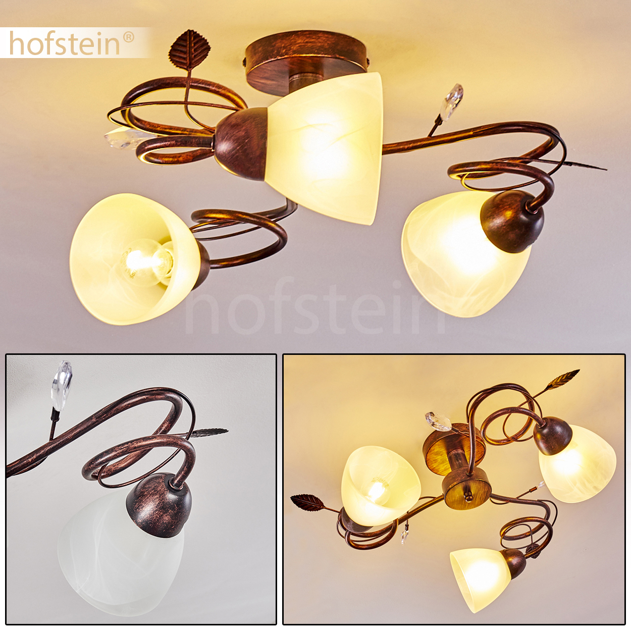 Deckenleuchte Catania Deckenlampe Landhausstil 3-flammig Blattdekor Antik Rost