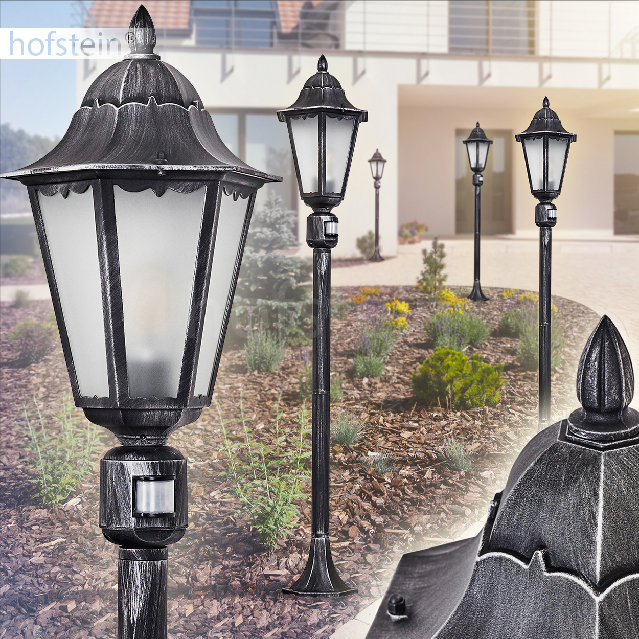 Milchglas Wege Außen Steh Leuchte Garten Einfahrt Lampen Laterne schwarz//Silber