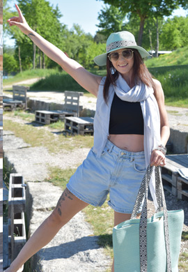 Papierstroh Strandtasche Azteken Muster Look