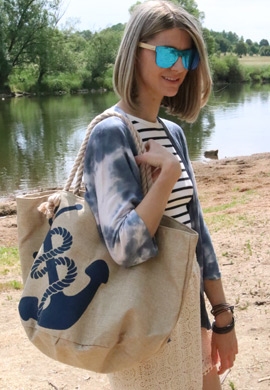 Flechtoptik Strandtasche mit Anker Print Look