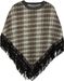 styleBREAKER Feinstrick Poncho mit Karo Muster und Kunstleder Fransen am Saum, Rundhals, Damen 08010031