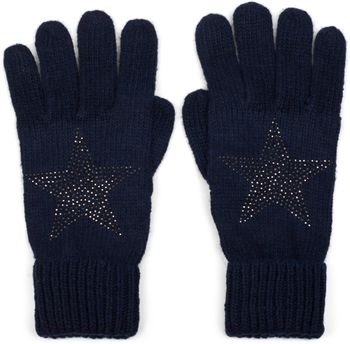 styleBREAKER Damen Handschuhe mit Strass Nieten Stern Applikation und doppeltem Bund, warme Strickhandschuhe 09010008