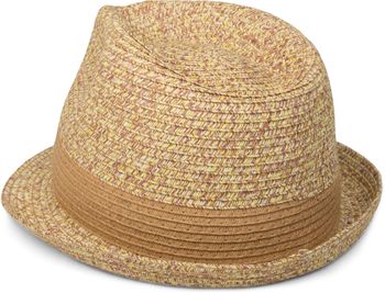 styleBREAKER klassischer Trilby Hut in Melange Optik mit Krempe, Papierhut, Strohhut, Unisex 04025018