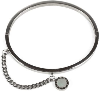 styleBREAKER Armreif aus Edelstahl mit Kette und rundem Anhänger mit Schmuckstein, Clip Verschluss, Schmuck, Damen 05040083